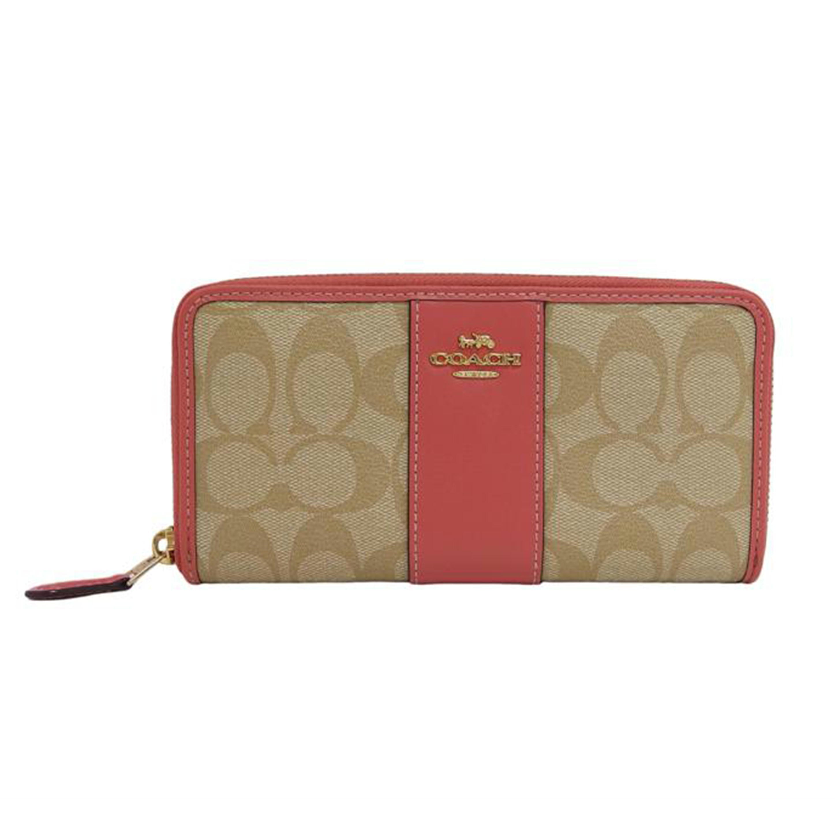 COACH コーチ/PVCシグネチャー/ラウンドファスナー長財布/ベージュ×ピンク/F54630//D18**/ABランク/04
