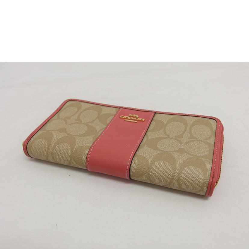 COACH コーチ/PVCシグネチャー/ラウンドファスナー長財布/ベージュ×ピンク/F54630//D18**/ABランク/04