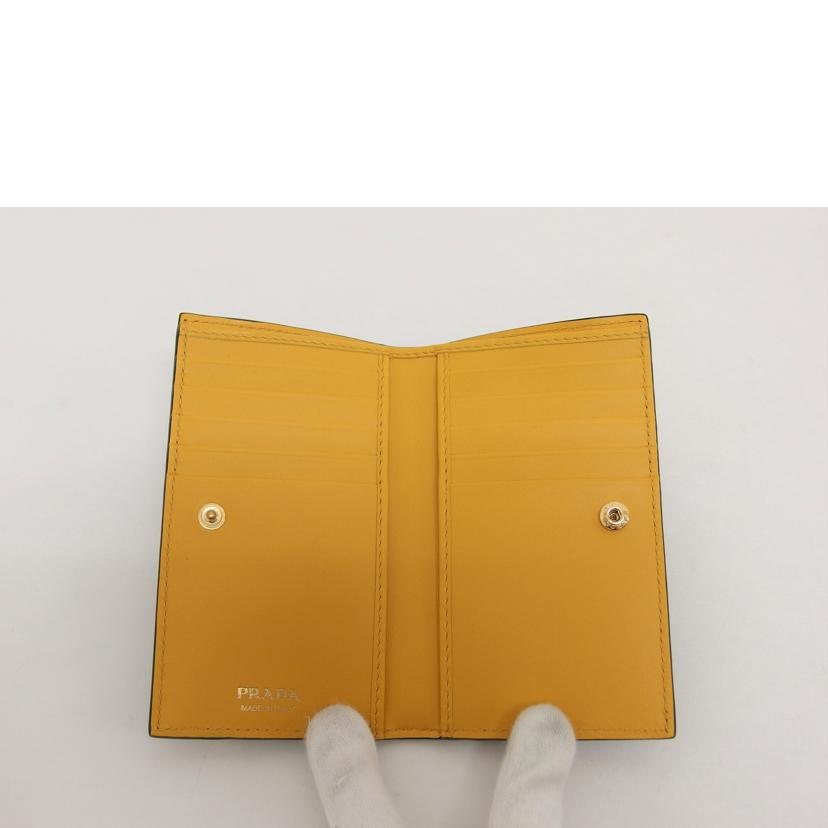 PRADA プラダ コンパクトウォレット ブラック×イエロー/サフィアーノループ/二つ折り財布/カード・札入れ/1MV020//85/Aランク/04
