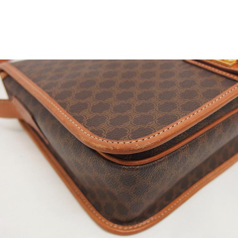 CELINE セリーヌ ヴィンテージ ゴールド金具 PVC レザー/マカダム柄ショルダーバッグ/ブラウン//M13/Bランク/04