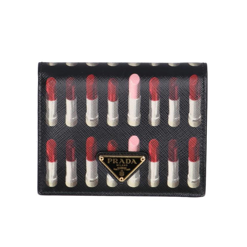 PRADA プラダ/二つ折り財布 サフィアーノ リップスティック柄 /ブラック//ABランク/01
