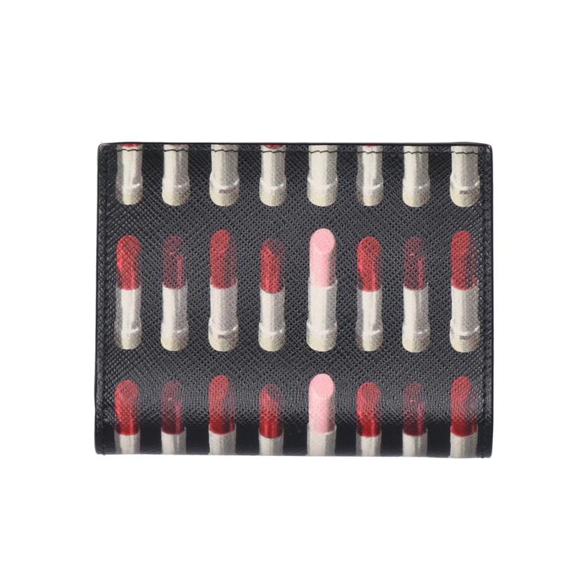 PRADA プラダ/二つ折り財布 サフィアーノ リップスティック柄 /ブラック//ABランク/01