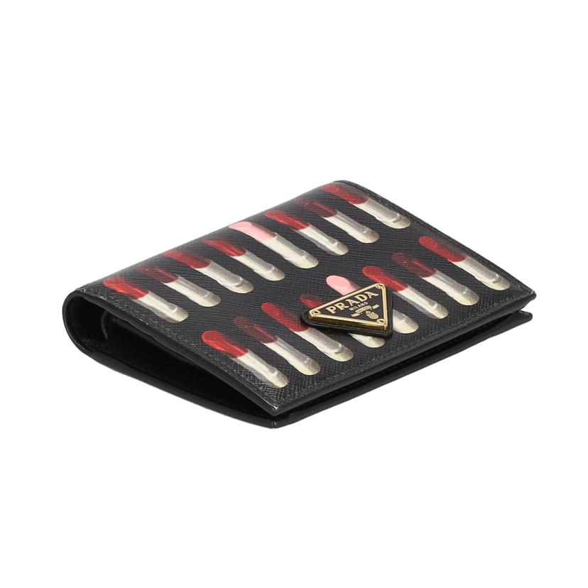 PRADA プラダ/二つ折り財布 サフィアーノ リップスティック柄 /ブラック//ABランク/01
