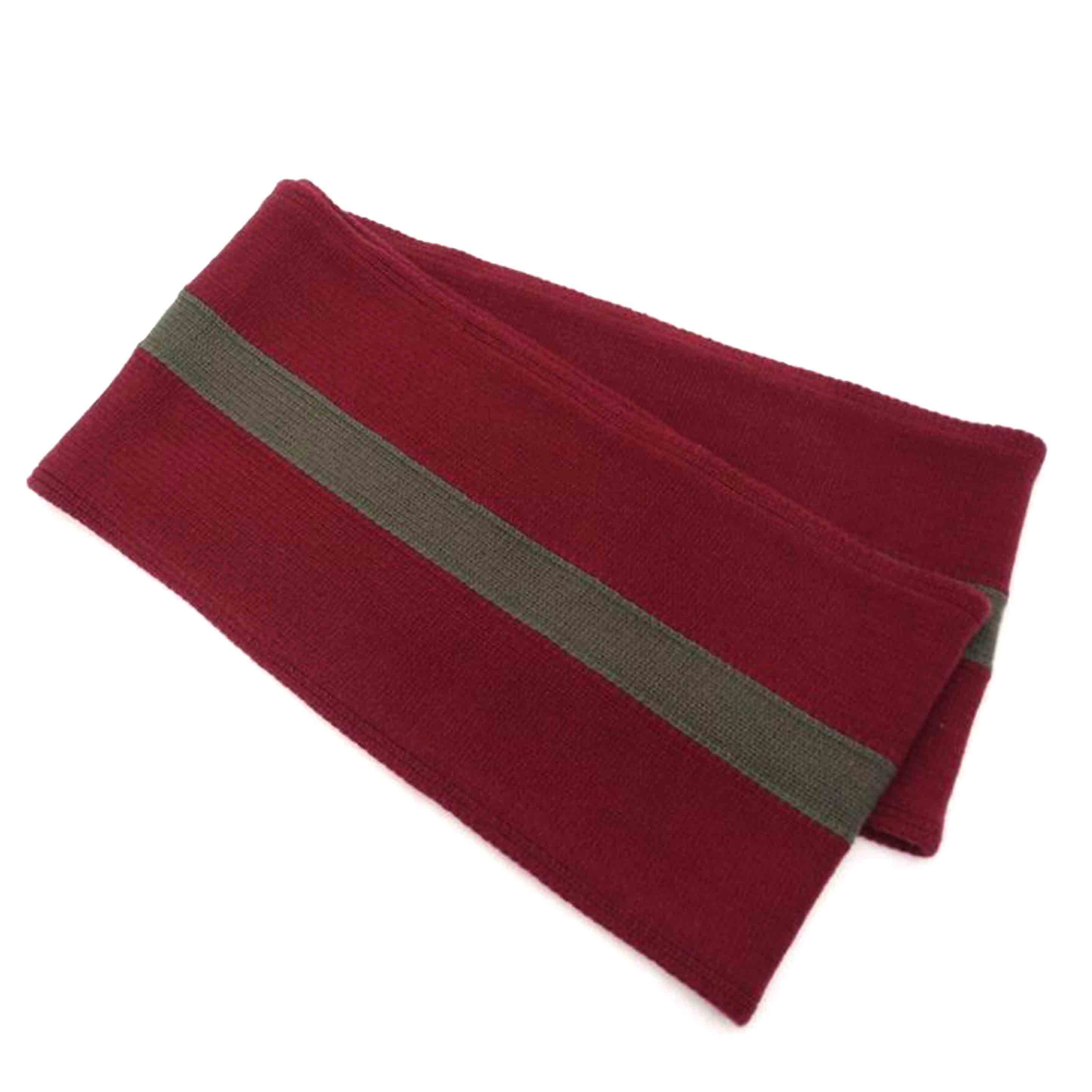 HERMES エルメス マフラー ストライプ カーキ メンズ /カシミヤ100%スヌード/エンジ//ABランク/69