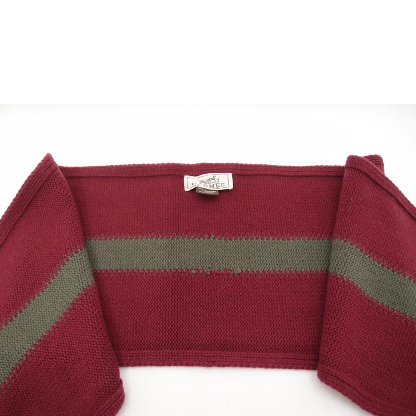 HERMES エルメス マフラー ストライプ カーキ メンズ /カシミヤ100%スヌード/エンジ//ABランク/69