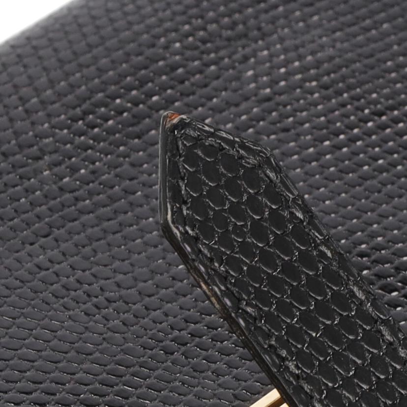 HERMES エルメス/ベアンHロゴ/ゴールド金具/リザード・ブラック//□G/ABランク/75