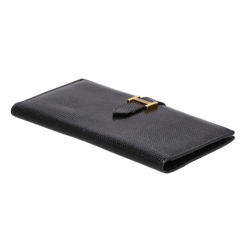 HERMES エルメス/ベアンHロゴ/ゴールド金具/リザード・ブラック//□G/ABランク/75