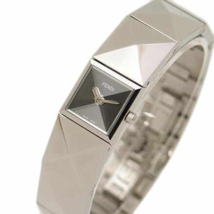 FENDI フェンディ 腕時計 ステンレス 黒文字盤 カットガラス レディース/ピラミッド・バングルウォッチ/クオーツ/4250L//001-429/SAランク/69