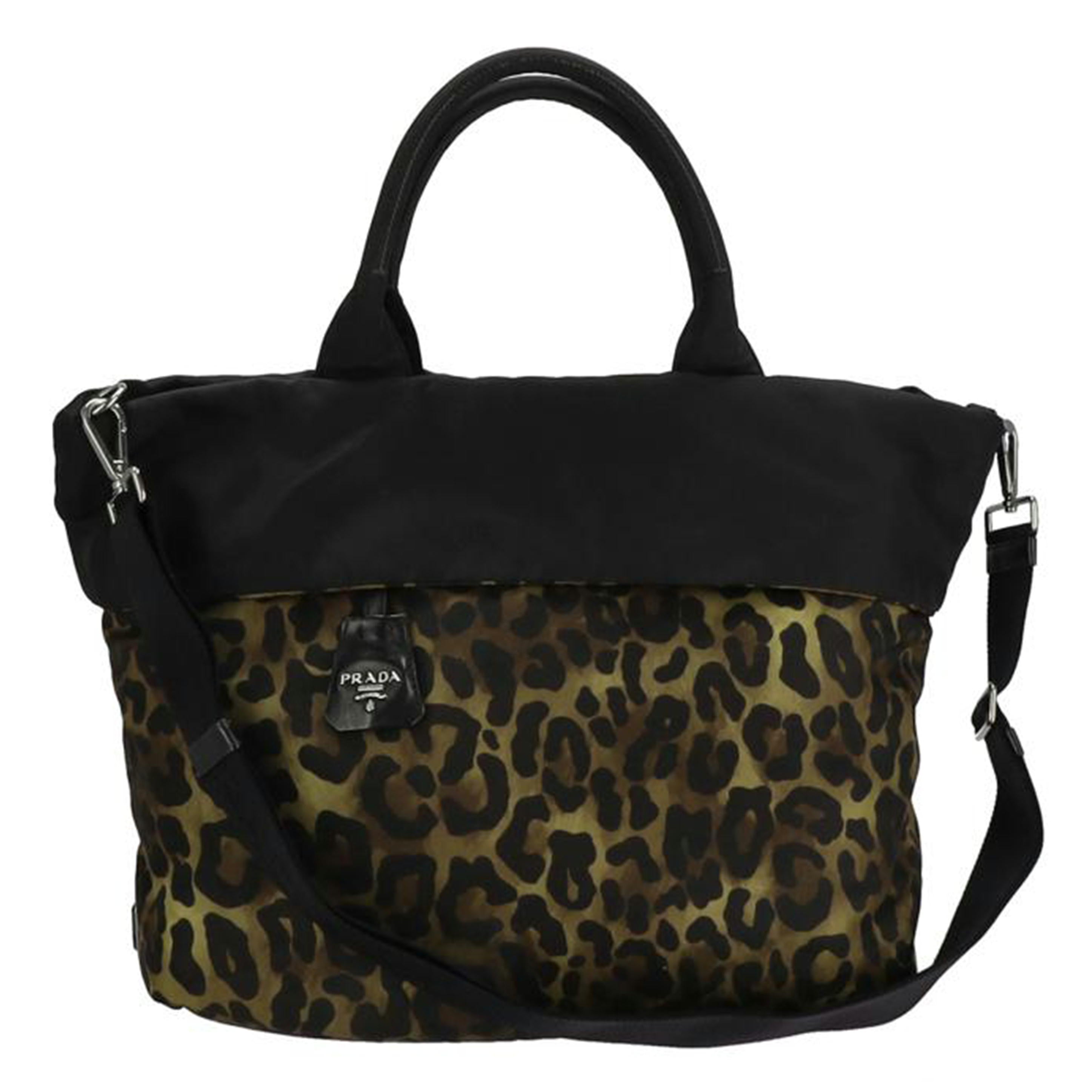 PRADA プラダ/リバーシブル テスート ナイロン 2Way トートバッグ/ヒョウ柄×ブラック//Aランク/01