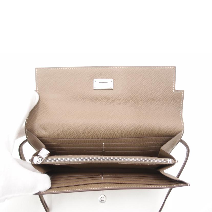 HERMES エルメス 2019年製造 長財布 グレージュ ヴォーエプソン シルバー金具 レディース/ケリーウォレット/エトゥープ//D刻印******/Aランク/69