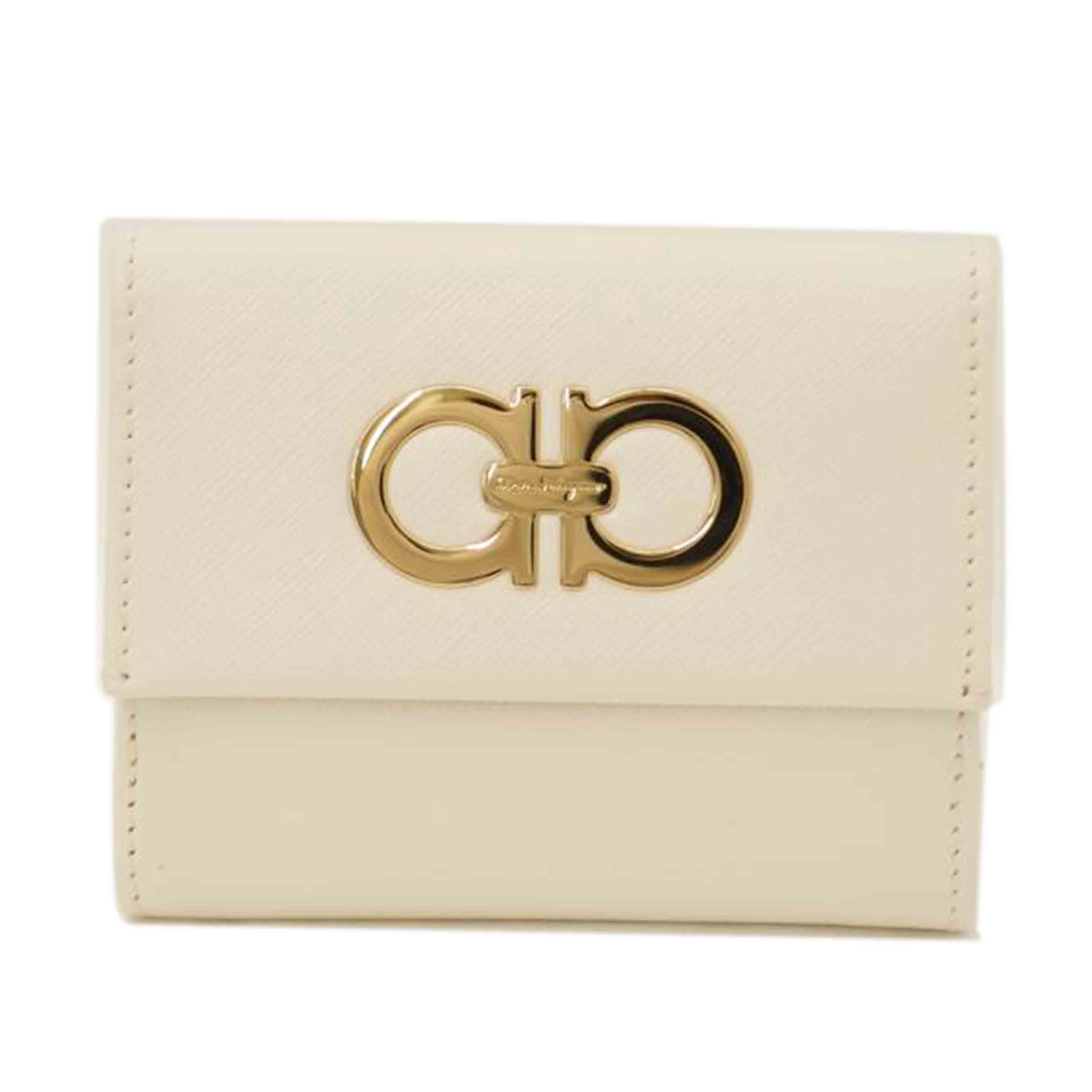 Ferragamo フェラガモ 白 Wホック レディース/ガンチーニコンパクト財布/ホワイト/227122//SAランク/69