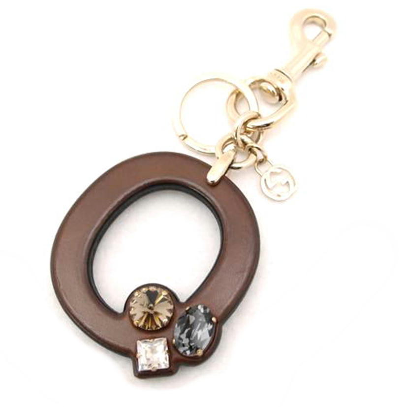 GUCCI グッチ レザー チャーム ラインストーン 茶 ゴールド金具 レディース メンズ/インターロッキングGキーホルダー/ブラウン//SAランク/69