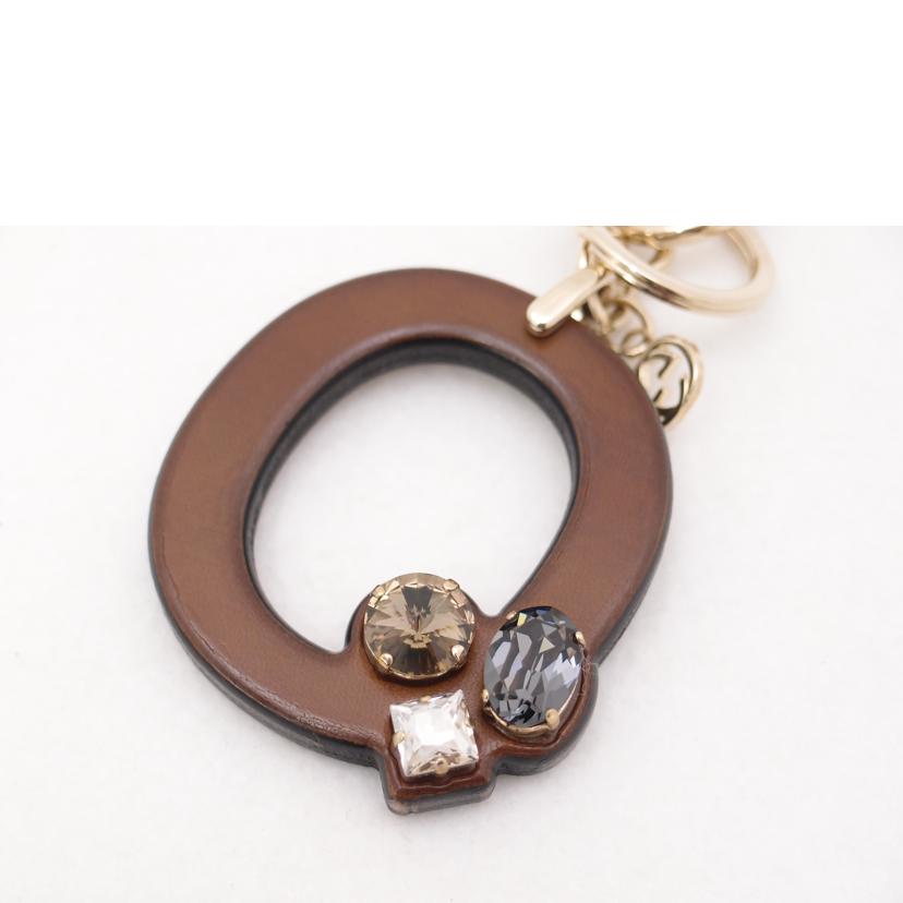 GUCCI グッチ レザー チャーム ラインストーン 茶 ゴールド金具 レディース メンズ/インターロッキングGキーホルダー/ブラウン//SAランク/69
