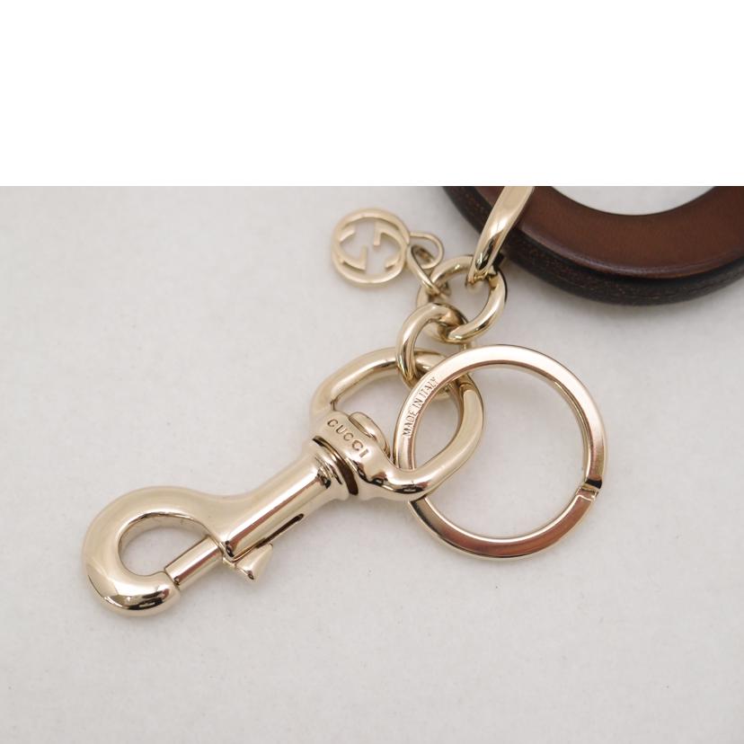 GUCCI グッチ レザー チャーム ラインストーン 茶 ゴールド金具 レディース メンズ/インターロッキングGキーホルダー/ブラウン//SAランク/69