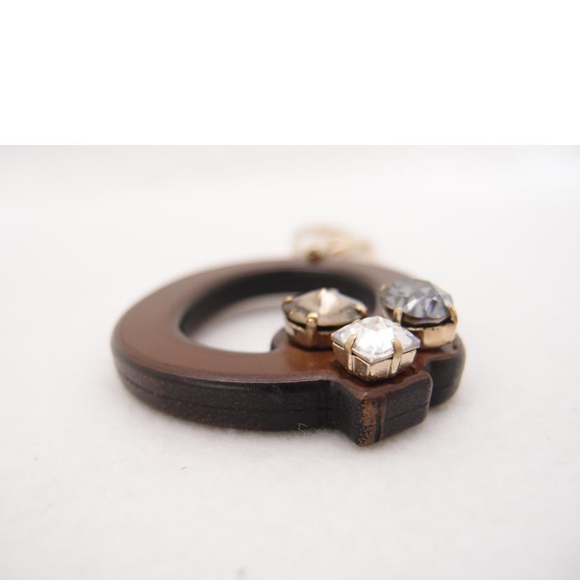 GUCCI グッチ レザー チャーム ラインストーン 茶 ゴールド金具 レディース メンズ/インターロッキングGキーホルダー/ブラウン//SAランク/69