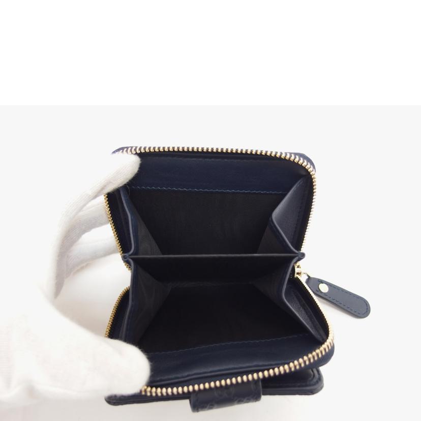 GUCCI グッチ ラウンドファスナー ウォレット/マイクログッチシマ/二つ折りコンパクト財布/ネイビー/449395//525***/Aランク/04