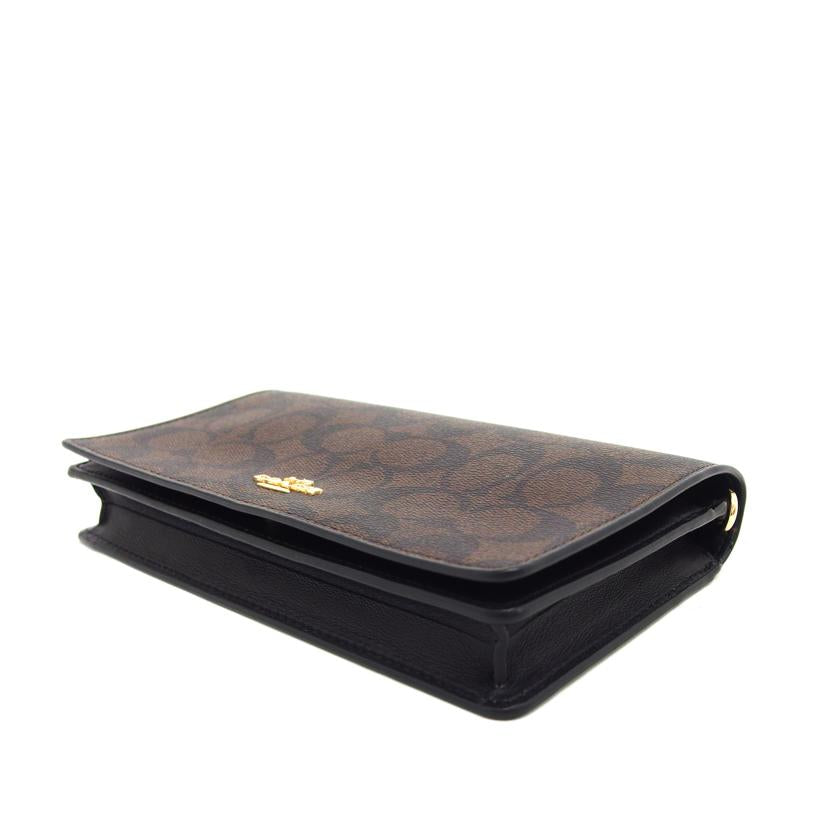 COACH コーチ PVC レザー ショルダーウォレット ブラウン ブラック/シグネチャー/クラッチショルダーバッグ/ダークブラウン/3036//H22**/Aランク/04