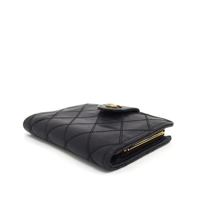 CHANEL シャネル コンパクトウォレット ココマーク/マトラッセ/ラムスキン/二つ折りガマ口財布/ブラック//167****/Bランク/04