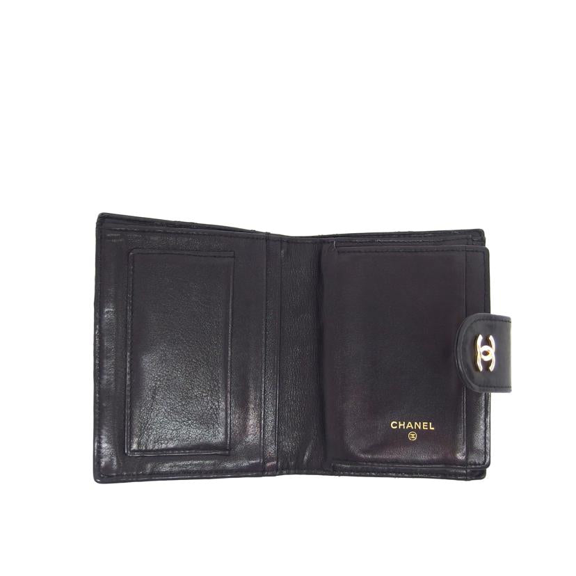 CHANEL シャネル コンパクトウォレット ココマーク/マトラッセ/ラムスキン/二つ折りガマ口財布/ブラック//167****/Bランク/04