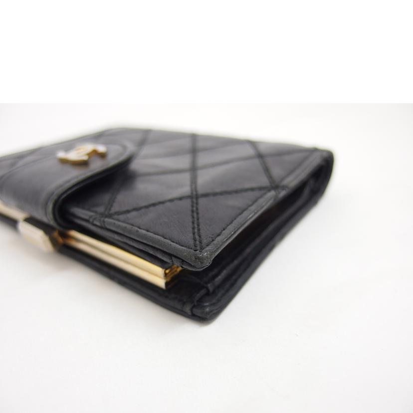 CHANEL シャネル コンパクトウォレット ココマーク/マトラッセ/ラムスキン/二つ折りガマ口財布/ブラック//167****/Bランク/04
