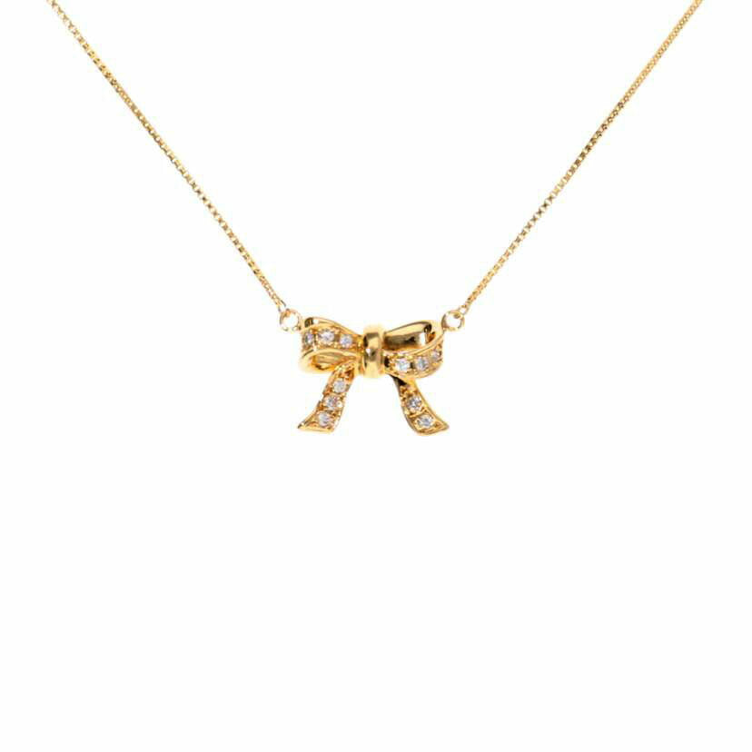 K18/K18ダイヤリボンネックレス0.10/3.3//0.10/Aランク/75