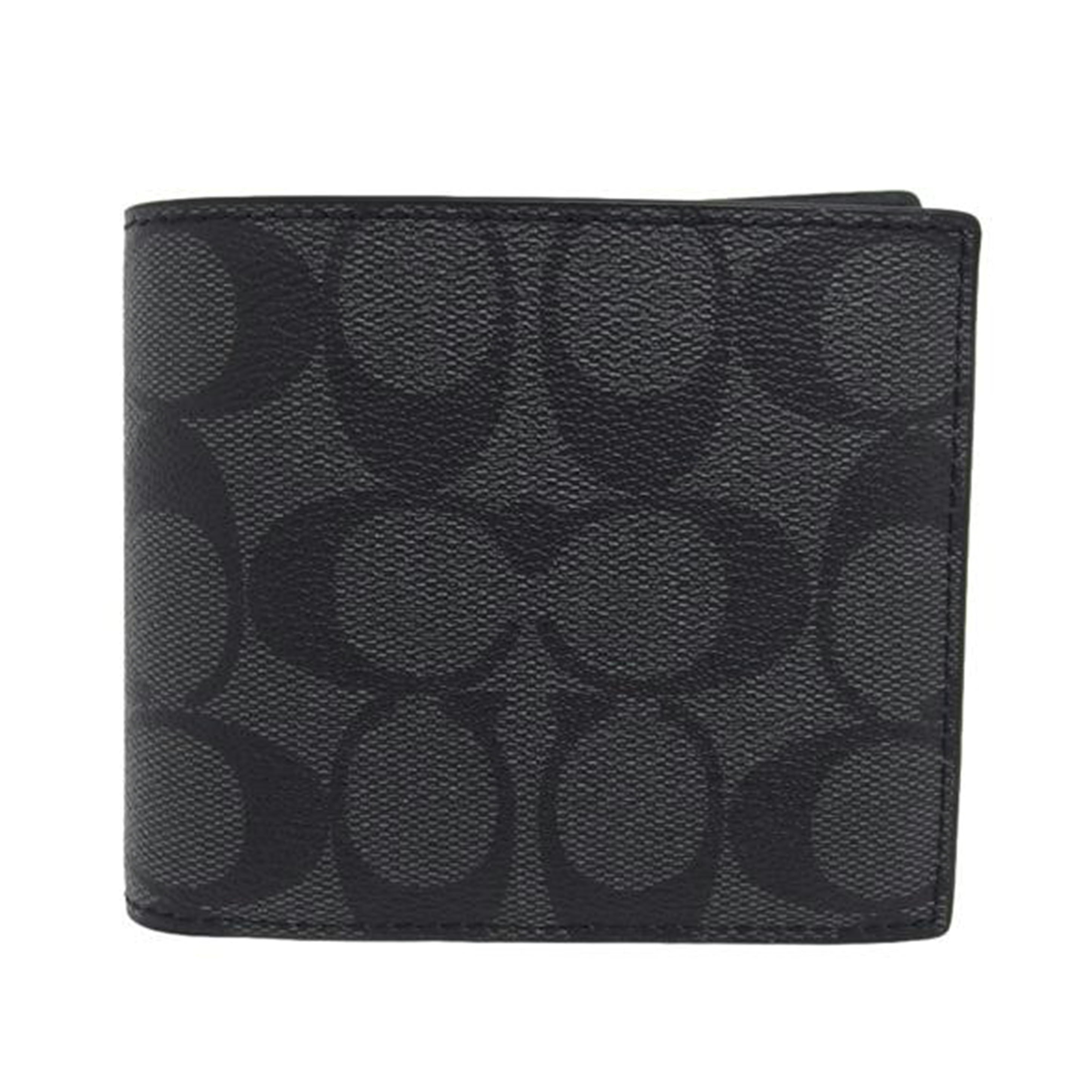 COACH コーチ コンパクトウォレット ダークグレー×ブラック/シグネチャー/二つ折り財布*カード・札入れ/74993//E23**/Aランク/04