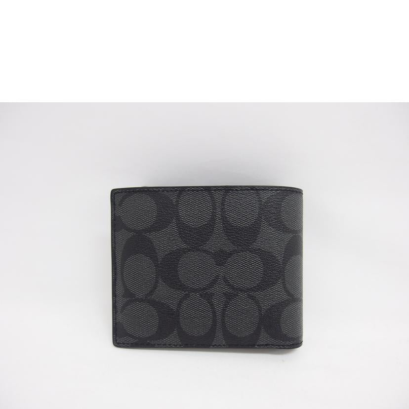 COACH コーチ コンパクトウォレット ダークグレー×ブラック/シグネチャー/二つ折り財布*カード・札入れ/74993//E23**/Aランク/04