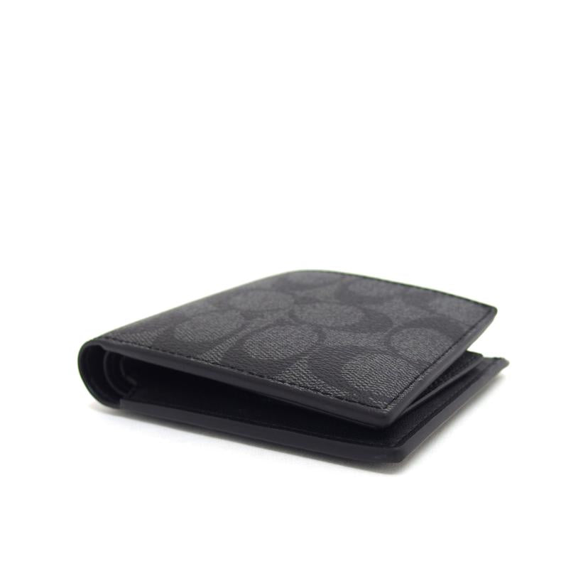 COACH コーチ コンパクトウォレット ダークグレー×ブラック/シグネチャー/二つ折り財布*カード・札入れ/74993//E23**/Aランク/04