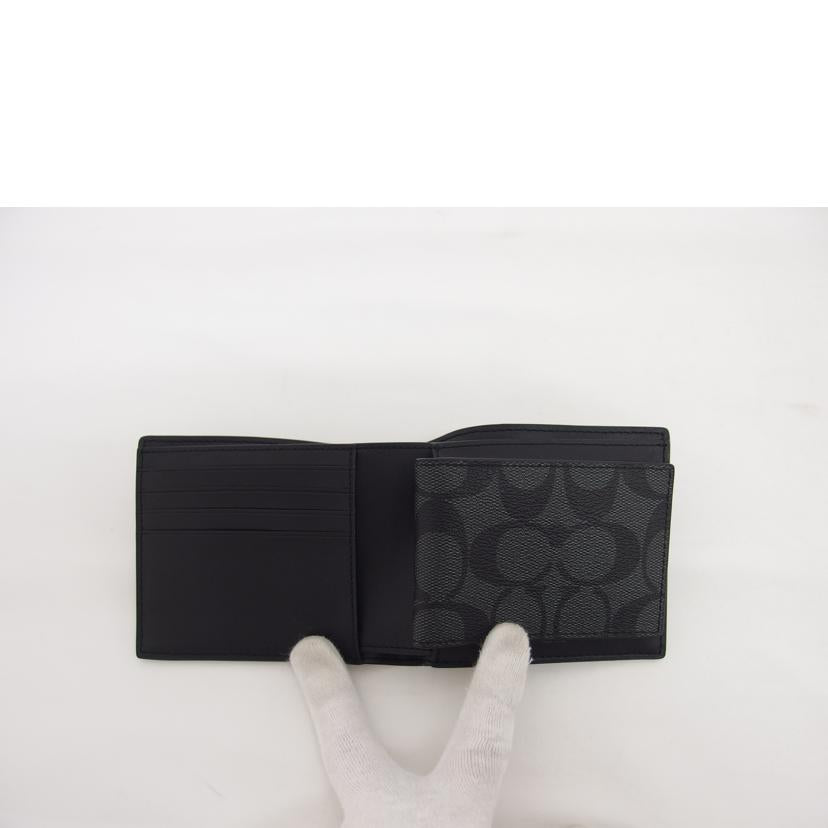 COACH コーチ コンパクトウォレット ダークグレー×ブラック/シグネチャー/二つ折り財布*カード・札入れ/74993//E23**/Aランク/04