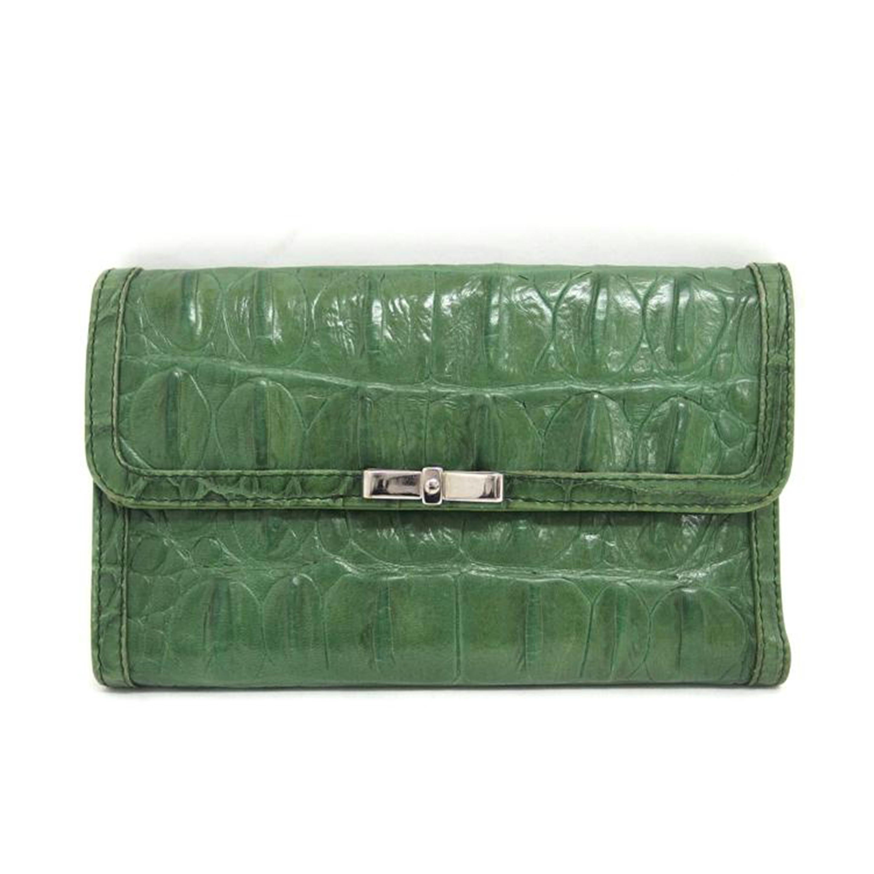 miu miu ミュウミュウ/クロコ型押し/三つ折り財布/グリーン//31/Bランク/04