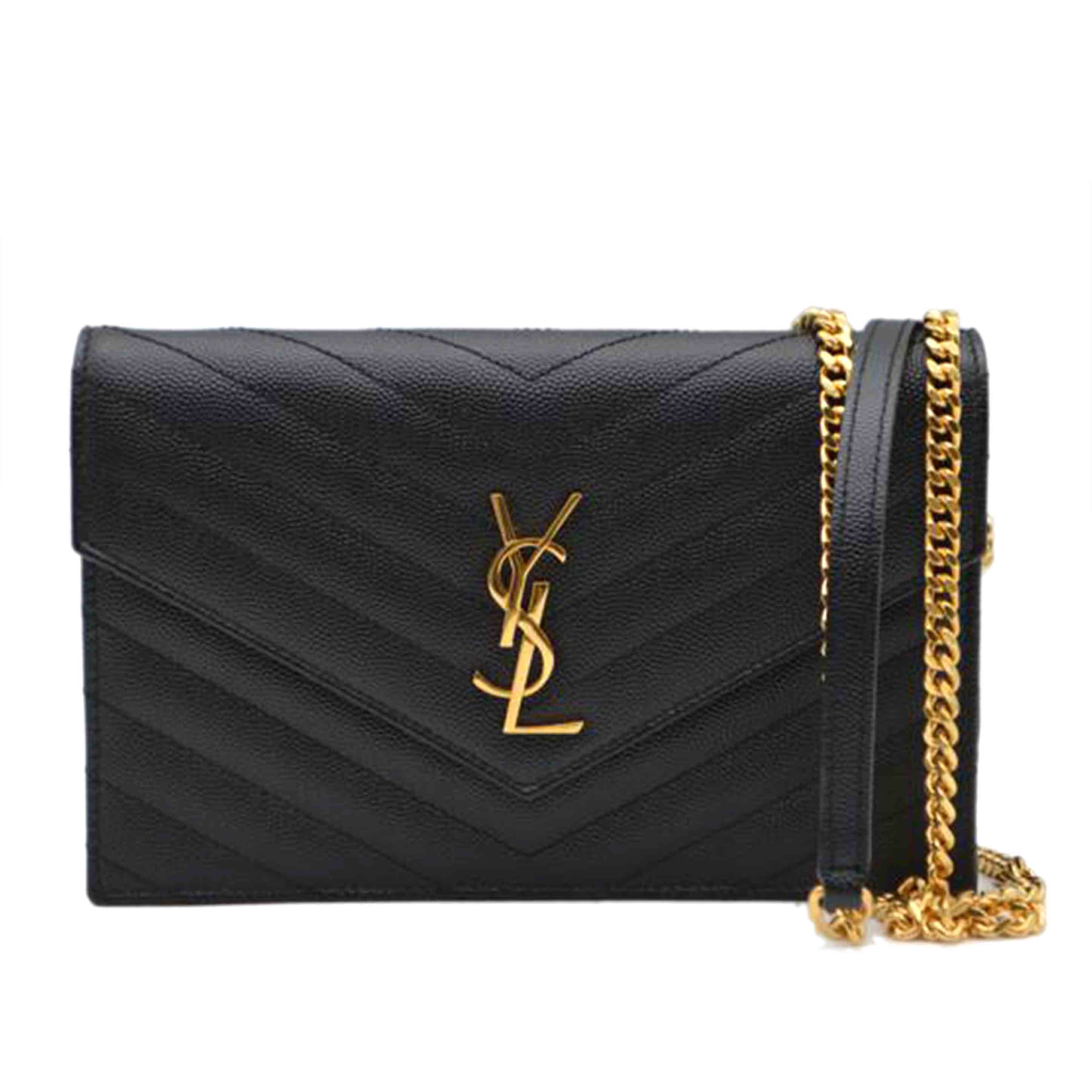 SAINT LAURENT サンローラン/モノグラムエンベロープチェーンレザーウォレット/ノワール/393953//121*/SAランク/89