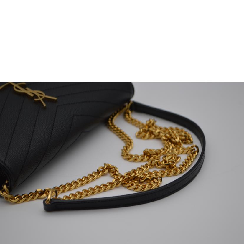 SAINT LAURENT サンローラン/モノグラムエンベロープチェーンレザーウォレット/ノワール/393953//121*/SAランク/89