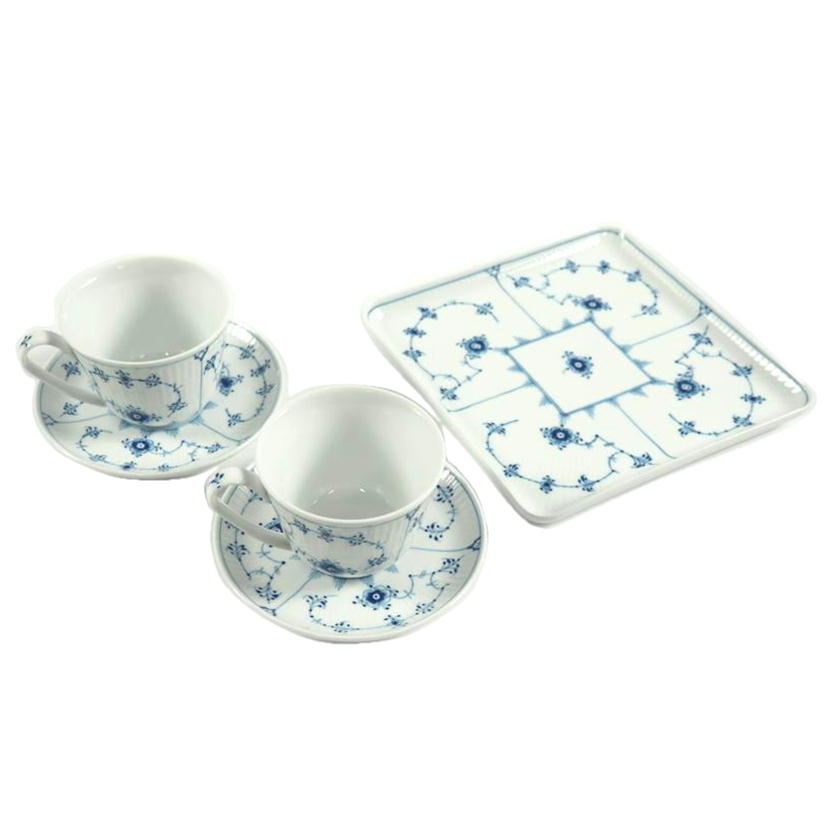ROYAL COPENHAGEN ロイヤルコペンハーゲン/ブルーフルーテッド カップ&ソーサー2客/スクエアプレート1枚セット//SAランク/79