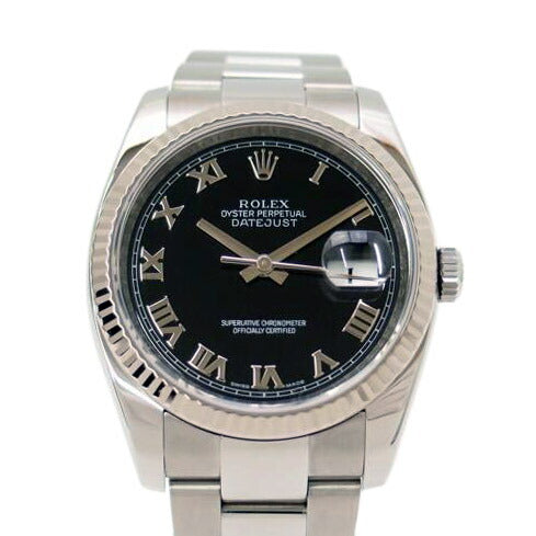 ROLEX ロレックス 腕時計 新品仕上済 2009年頃製造 ルーレット オイスターブレスレット 黒文字盤 /デイトジャスト・SS×WG/ブラックローマン/V番/116234//V613734(2009)/SAランク/69
