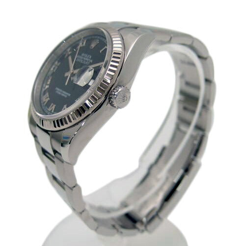 ROLEX ロレックス 腕時計 新品仕上済 2009年頃製造 ルーレット オイスターブレスレット 黒文字盤 /デイトジャスト・SS×WG/ブラックローマン/V番/116234//V613734(2009)/SAランク/69