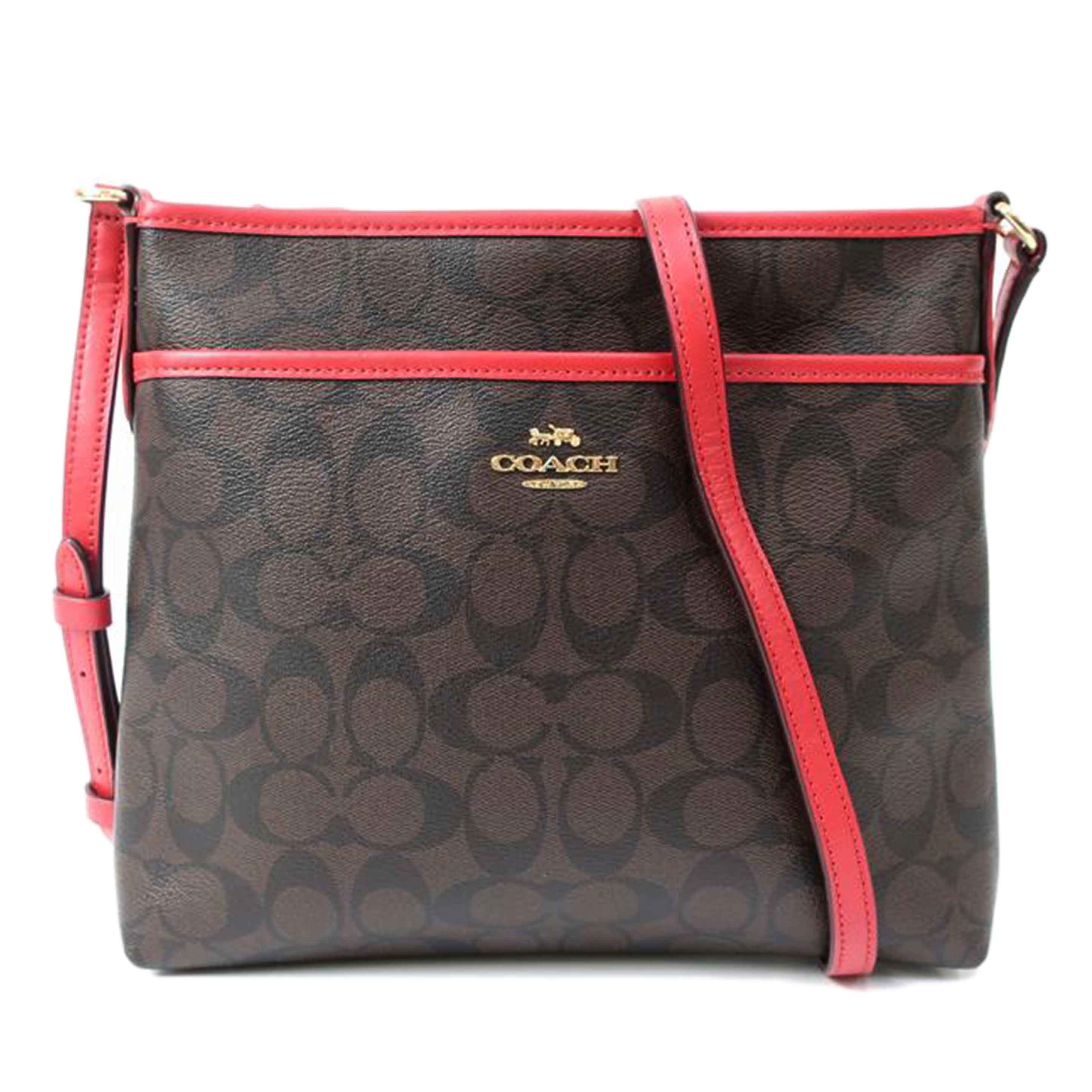 COACH コーチ/シグネチャーショルダーバッグ ブラウン レッド スクエア/F29210//G1822/Aランク/65