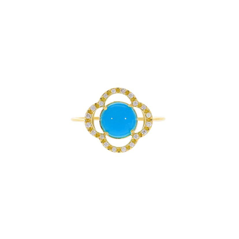 / K18ターコイズダイヤリングD0.10ct//Aランク/75