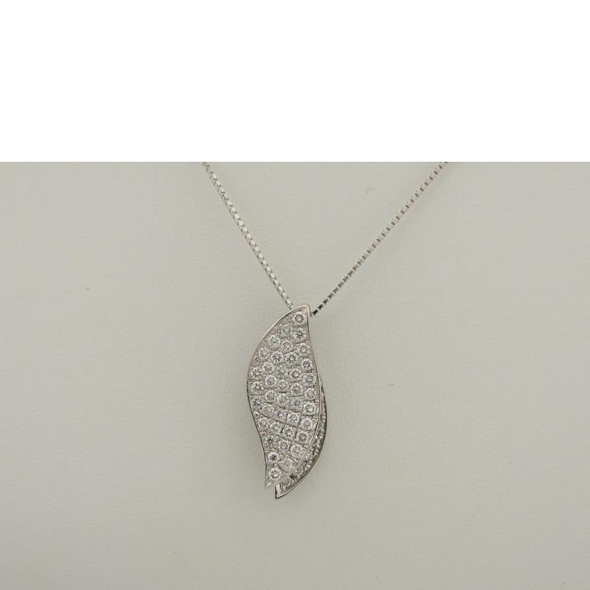 /K18WGリーフデザインダイヤネックレス/6.3g//D0.76ct/Aランク/04