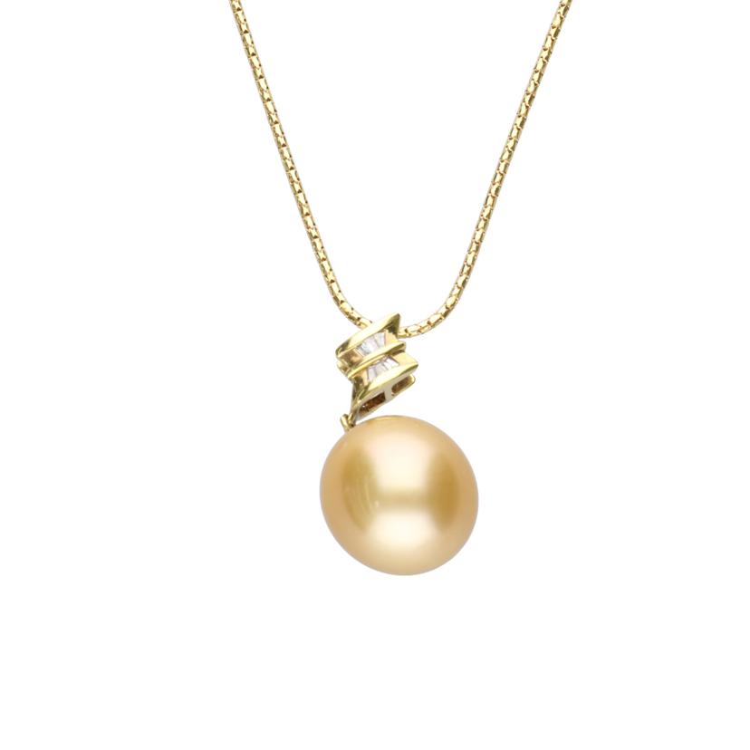 / K18パールダイヤネックレス0.07ct//Aランク/75