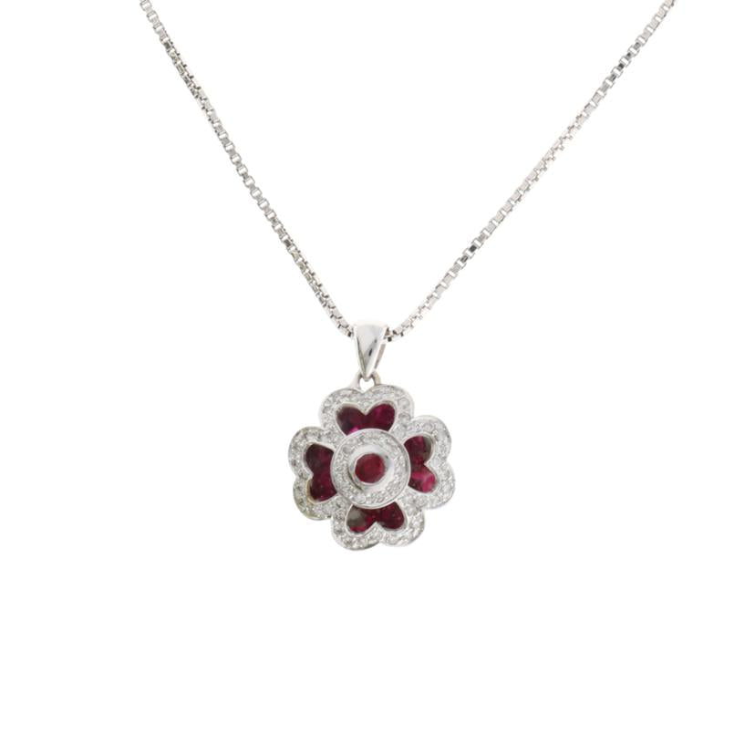 / K18WGルビーダイヤネックレス0.30/D0.50ct//Aランク/75