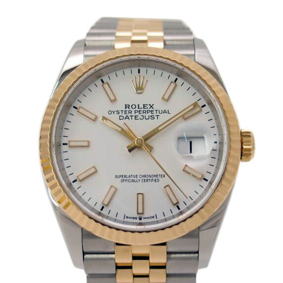 ROLEX ロレックス 腕時計 オーバーホール済 新品仕上済 自動巻き ランダム番 ルーレット ステンレス K18YG 白文字盤 メンズ/デイトジャスト36/SS×YG/ランダム番/126233//795C0872/SAランク/69