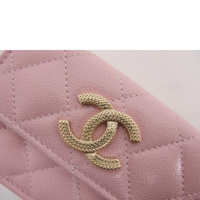 CHANEL シャネル Wホック ミニ財布/マトラッセ/キャビアスキン/スモールフラップウォレット/ピンク/AP2962//EJG*****/Aランク/04