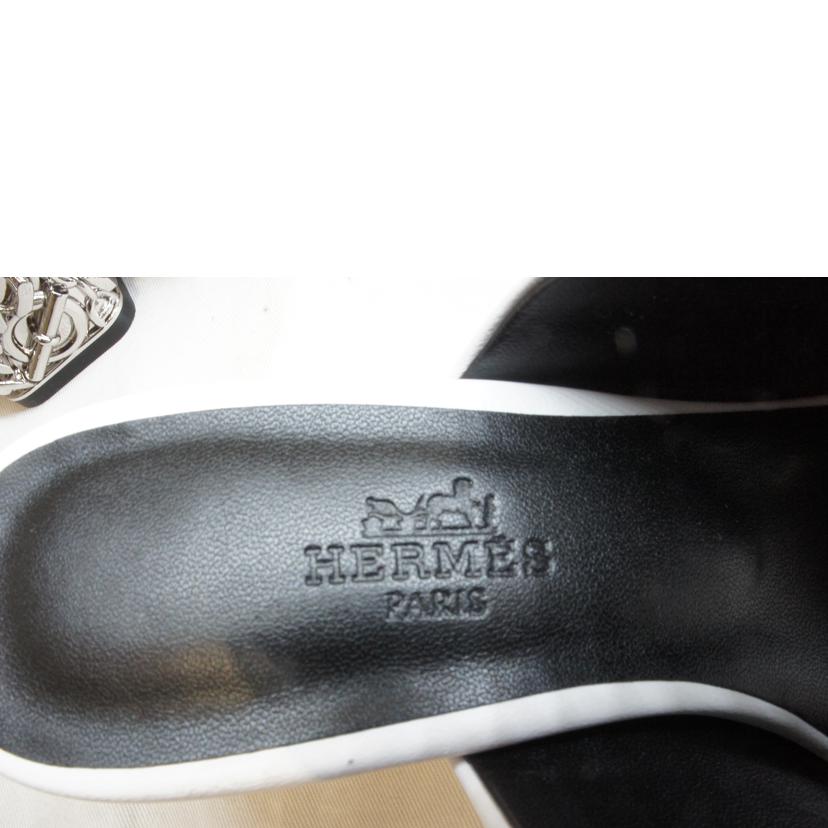 HERMES エルメス/グロッシージュエルヒールサンダルホワイト//Sランク/92