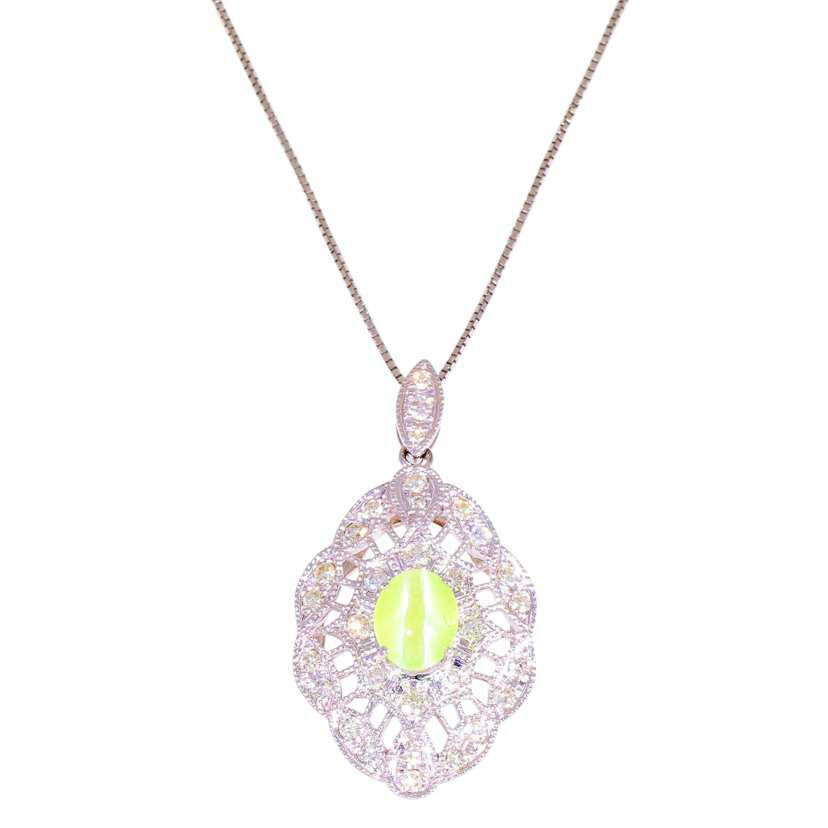 / ◎K18WGキャッツアイダイヤネックレス1.95/D0.64ctソ//Aランク/75