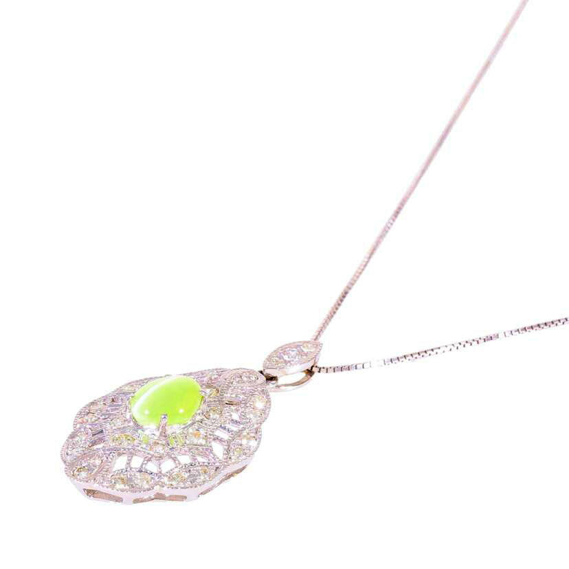 / ◎K18WGキャッツアイダイヤネックレス1.95/D0.64ctソ//Aランク/75