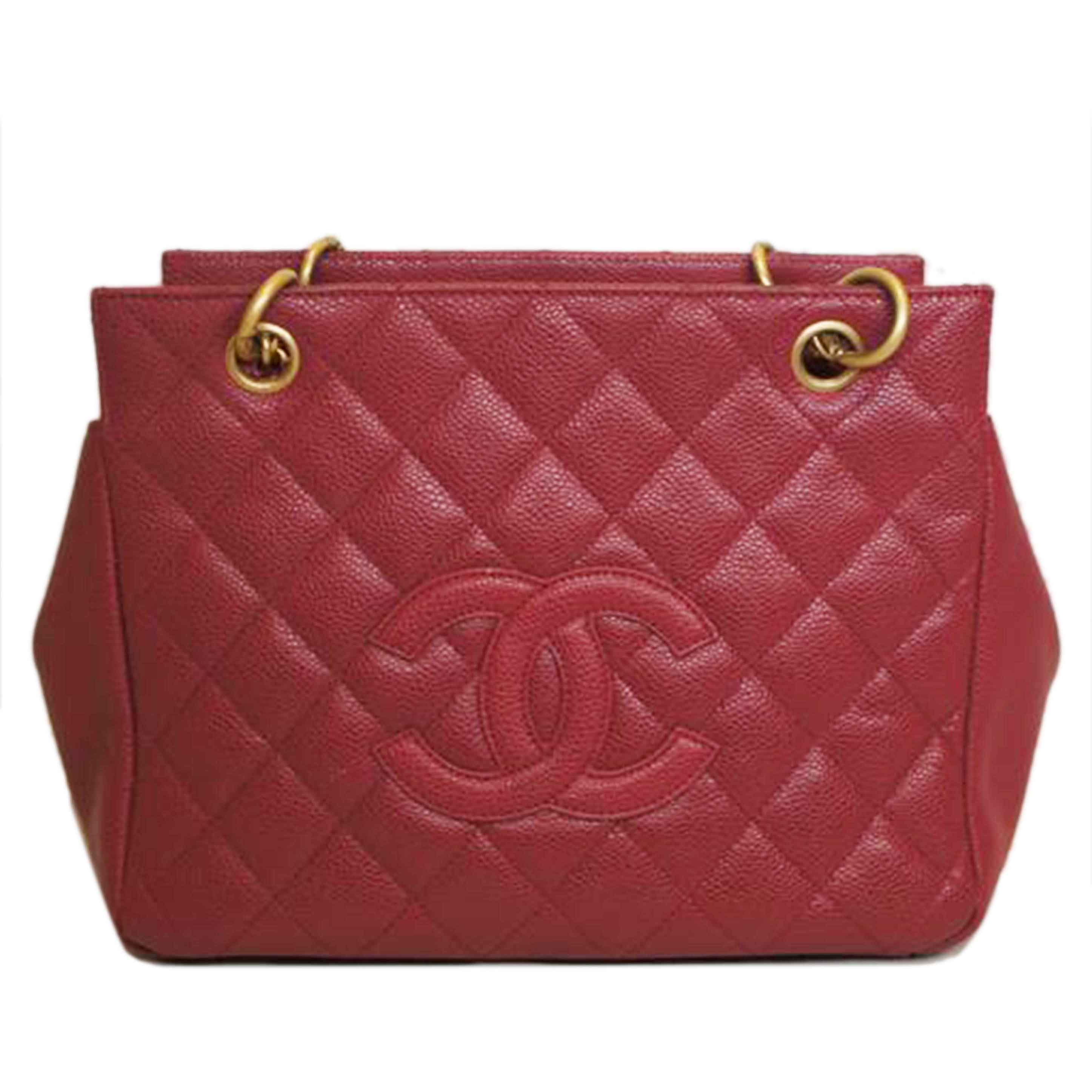 CHANEL シャネル/キャビアスキンチェーントートマトラッセココマークレッド//640****/ABランク/92