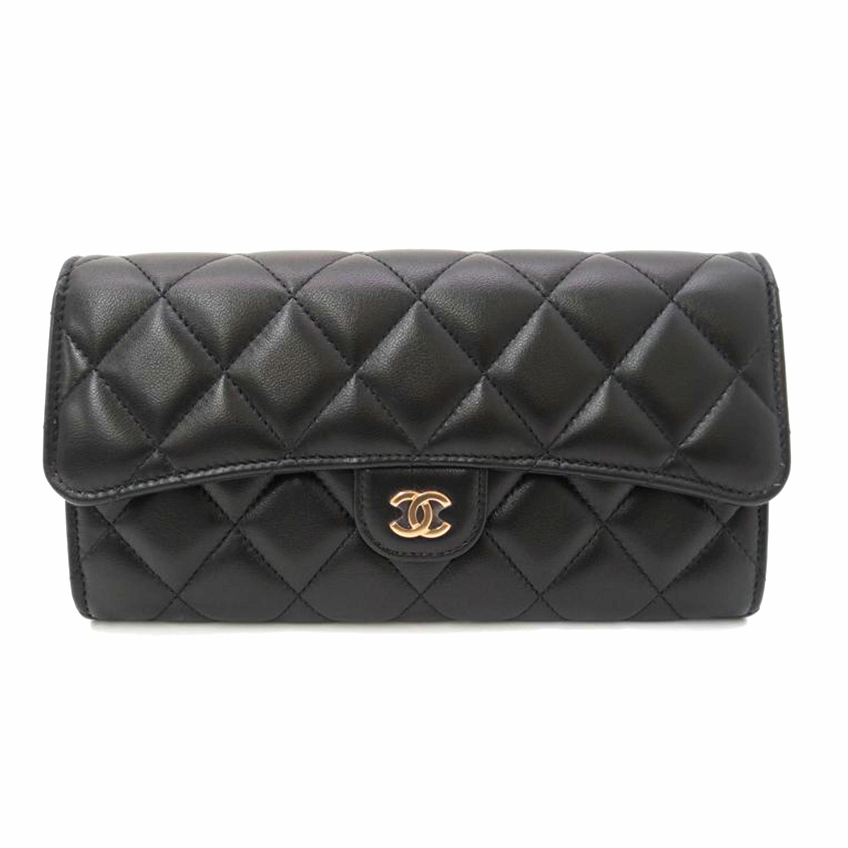 CHANEL シャネル 長財布 ココマーク レザー ゴールド金具/ラムスキン・クラシックロングフラップウォレット/ブラック/AP0241//30046679/SAランク/69
