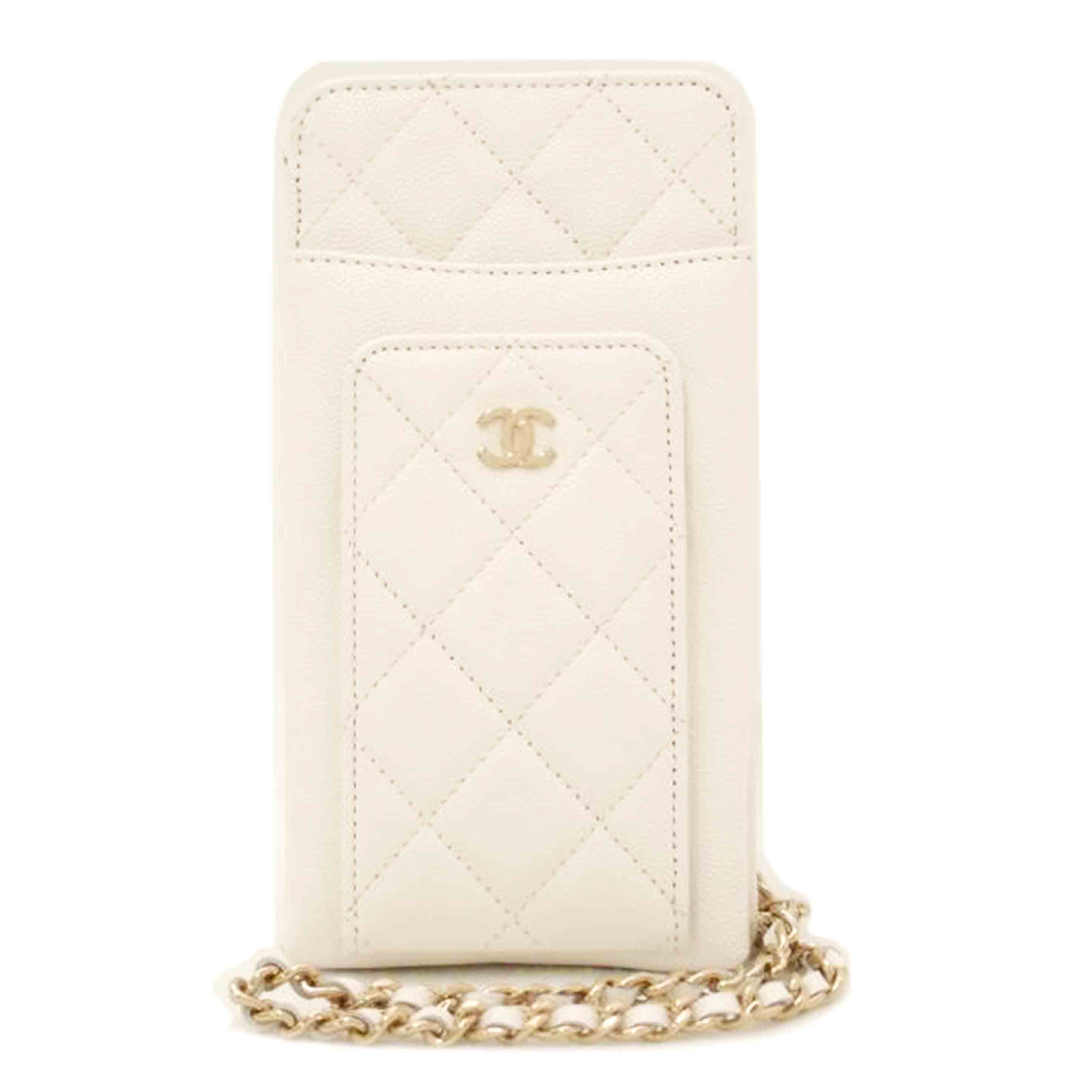 CHANEL シャネル スマホケース フォンケース カードケース 白 レディース ゴールド金具 未使用品 プレゼント/マトラッセスマホチェーンショルダー/キャビアスキン/ホワイト/AP0990//315*****/Sランク/69