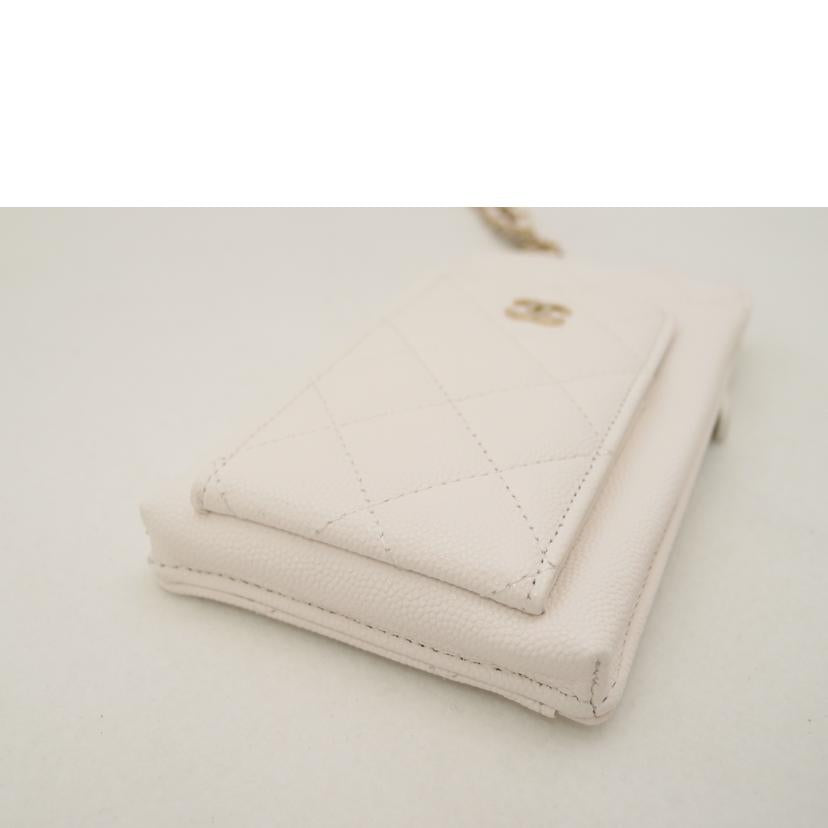 CHANEL シャネル スマホケース フォンケース カードケース 白 レディース ゴールド金具 未使用品 プレゼント/マトラッセスマホチェーンショルダー/キャビアスキン/ホワイト/AP0990//315*****/Sランク/69