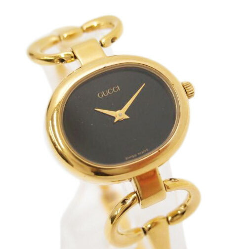 GUCCI グッチ 腕時計 レディース 黒文字盤/バングルウォッチ/ホースビットモチーフ/クォーツ/1600//004****/Bランク/69